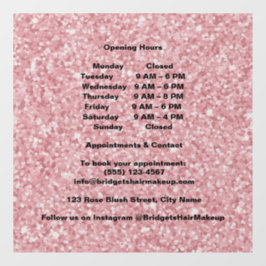 Elegant Blush pink Glitter Salon Opening Hours Raamsticker