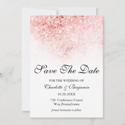 Elegant Blush Pink Glitter Save the Date (Voorkant)