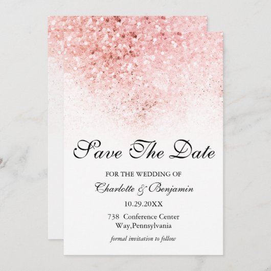 Elegant Blush Pink Glitter Save the Date (Voorkant / Achterkant)