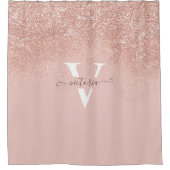 Elegant Blush Pink Glitter Sparkle Monogram Aangep Douchegordijn (Voorkant)