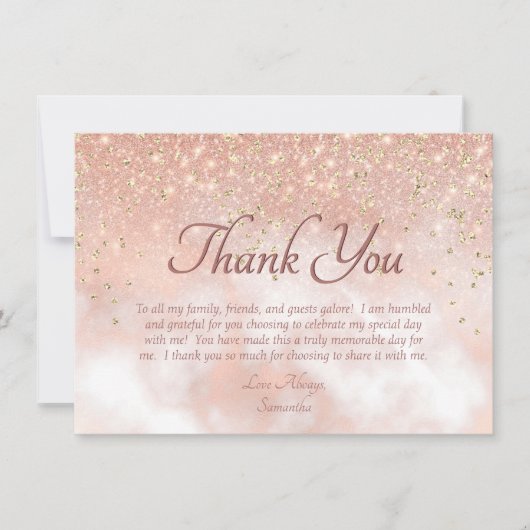 Elegant Blush Pink Glitter Sparkle Script Bedankt (Voorkant)