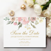 Elegant Blush Pink Gold Bloemenfoto Save the Date