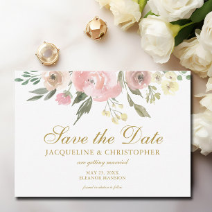 Elegant Blush Pink Gold Bloemenfoto Save the Date