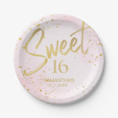 Elegant Blush Pink & Gold Confetti Sweet 16 Papieren Bordje (Voorkant)