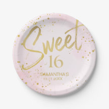 Elegant Blush Pink & Gold Confetti Sweet 16