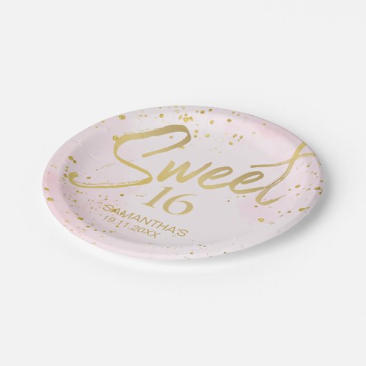 Elegant Blush Pink & Gold Confetti Sweet 16 Papieren Bordje (Gekanteld)