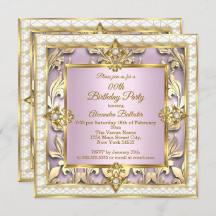 Elegant Blush Pink Gold Cream Birthday Party Kaart