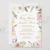 Elegant Blush Pink Gold Floral Baby Girl Shower Kaart (Voorkant)