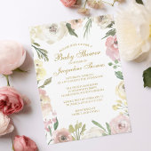 Elegant Blush Pink Gold Floral Baby Girl Shower Kaart