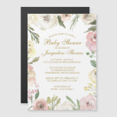 Elegant Blush Pink Gold Floral Baby Girl Shower Magnetische Uitnodiging (Voorkant / Achterkant)