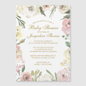 Elegant Blush Pink Gold Floral Baby Girl Shower Magnetische Uitnodiging (Voorkant)