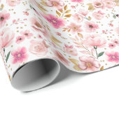 Elegant Blush Pink & Gold Floral Baby shower Cadeaupapier (Rol Hoek)