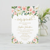 Elegant Blush Pink Gold Floral Baby Sprinkle Kaart (Staand voorkant)