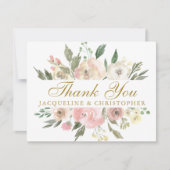 Elegant Blush Pink Gold Floral Custom Wedding Bedankkaart (Voorkant)