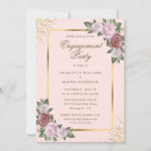 Elegant Blush Pink Gold Floral Engagement Party Kaart (Voorkant)
