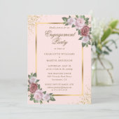Elegant Blush Pink Gold Floral Engagement Party Kaart (Staand voorkant)