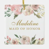 Elegant Blush Pink Gold Floral Maid of Honor Keramisch Ornament (Voorkant)
