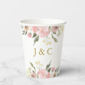 Elegant Blush Pink Gold Floral Monogram Weddenscha Papieren Bekers (Achterkant)
