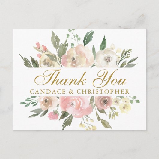 Elegant Blush Pink Gold Floral Peony Wedding Briefkaart (Voorkant)