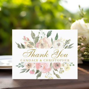 Elegant Blush Pink Gold Floral Peony Wedding Briefkaart