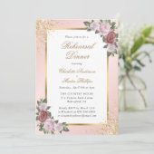 Elegant Blush Pink Gold Floral Rehearings Dinner Kaart (Staand voorkant)