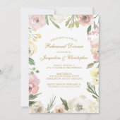 Elegant Blush Pink Gold Floral Rehearings Dinner Kaart (Voorkant)