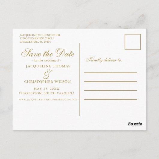 Elegant Blush Pink Gold Floral Save the Date Briefkaart (Achterkant)