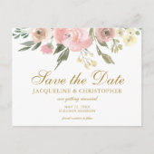 Elegant Blush Pink Gold Floral Save the Date Briefkaart (Voorkant)