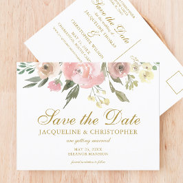 Elegant Blush Pink Gold Floral Save the Date Briefkaart