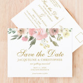 Elegant Blush Pink Gold Floral Save the Date Briefkaart