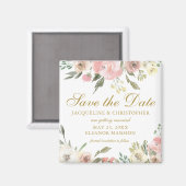 Elegant Blush Pink Gold Floral Save the Date Magneet (Voorkant / Achterkant)