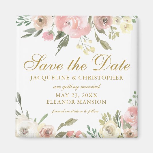 Elegant Blush Pink Gold Floral Save the Date Magneet (Voorkant)
