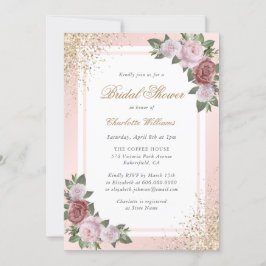 Elegant Blush Pink Gold Floral Vrijgezellenfeest Kaart