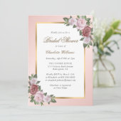 Elegant Blush Pink Gold Floral Vrijgezellenfeest Kaart (Staand voorkant)