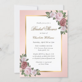 Elegant Blush Pink Gold Floral Vrijgezellenfeest Kaart