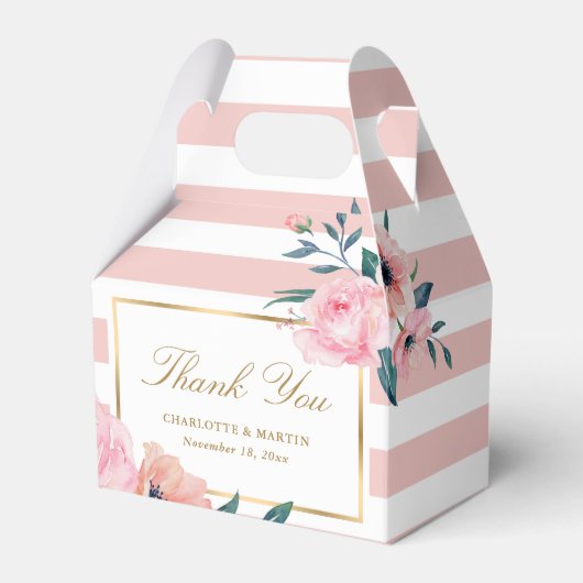 Elegant Blush Pink Gold Floral Weddenschap Bedankdoosjes (Voorkant Zijde)