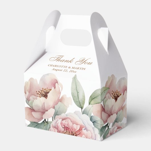 Elegant Blush Pink Gold Floral Weddenschap Bedankdoosjes (Achterkant)
