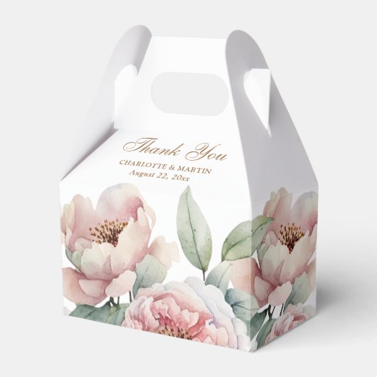 Elegant Blush Pink Gold Floral Weddenschap Bedankdoosjes (Voorkant Zijde)