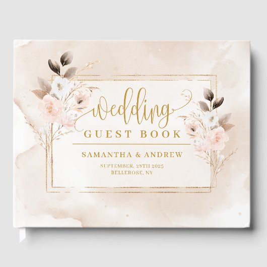 Elegant Blush Pink Gold Floral Weddenschap Gastenboek (Voorkant)
