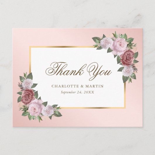 Elegant Blush Pink Gold Floral Weddenschap Harteli Briefkaart (Voorkant)