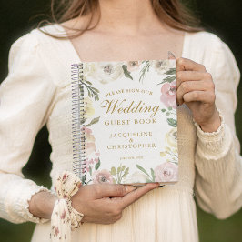 Elegant Blush Pink Gold Floral Weddenschap Notitieboek