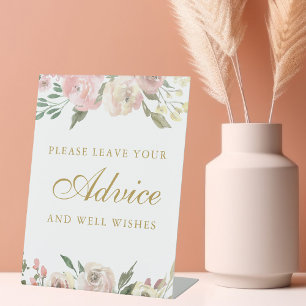 Elegant Blush Pink Gold Floral Weddenschap Reclamebord Met Voetstuk
