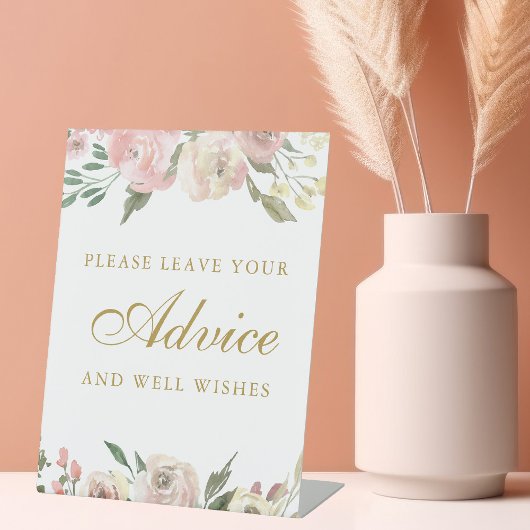 Elegant Blush Pink Gold Floral Weddenschap Reclamebord Met Voetstuk