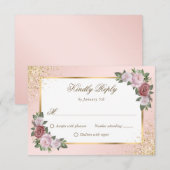 Elegant Blush Pink Gold Floral Weddenschap RSVP Kaartje (Voorkant / Achterkant)