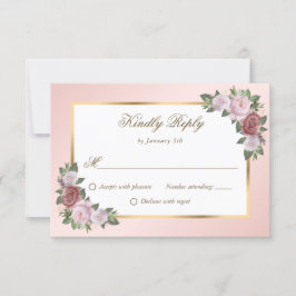 Elegant Blush Pink Gold Floral Weddenschap RSVP Kaartje