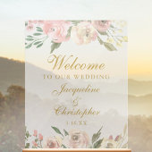 Elegant Blush Pink Gold Floral Weddenschap Welkom Acryl Bord