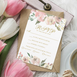 Elegant Blush Pink Gold Floral Wedding Meal Choice RSVP Kaartje