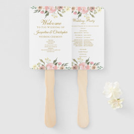 Elegant Blush Pink Gold Floral Wedding Program Fan Handwaaier