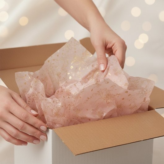 Elegant Blush Pink Gold Foil Floral Tissue Paper Tissuepapier
