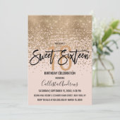 Elegant Blush Pink Gold Glitter Confetti Sweet 16 Kaart (Staand voorkant)